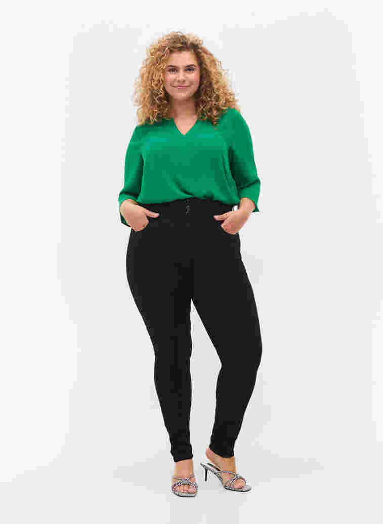 Super slim Bea jeans med extra hög midja, Black, Model image number 0