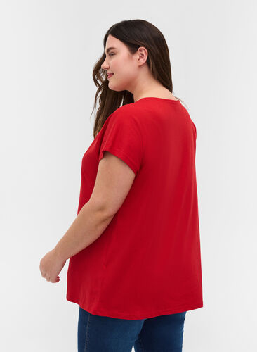 T-shirt i bomullsmix, Tango Red, Model image number 1