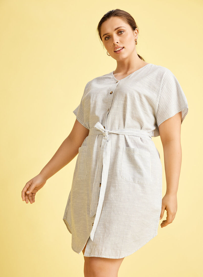 Randig skjortkl&auml;nning i bomull med fickor, Country Blue Stripe, Image image number 0