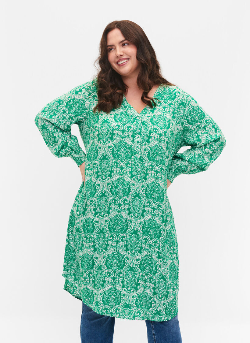 Mönstrad klänning i viskos, Jolly Green Oriental, Model image number 0