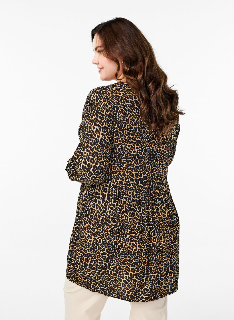 L&aring;ng&auml;rmad tunika med sk&auml;rning, Brun, Model image number 2