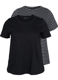 2-pack t-shirt i bomull, Black/Black Stripe