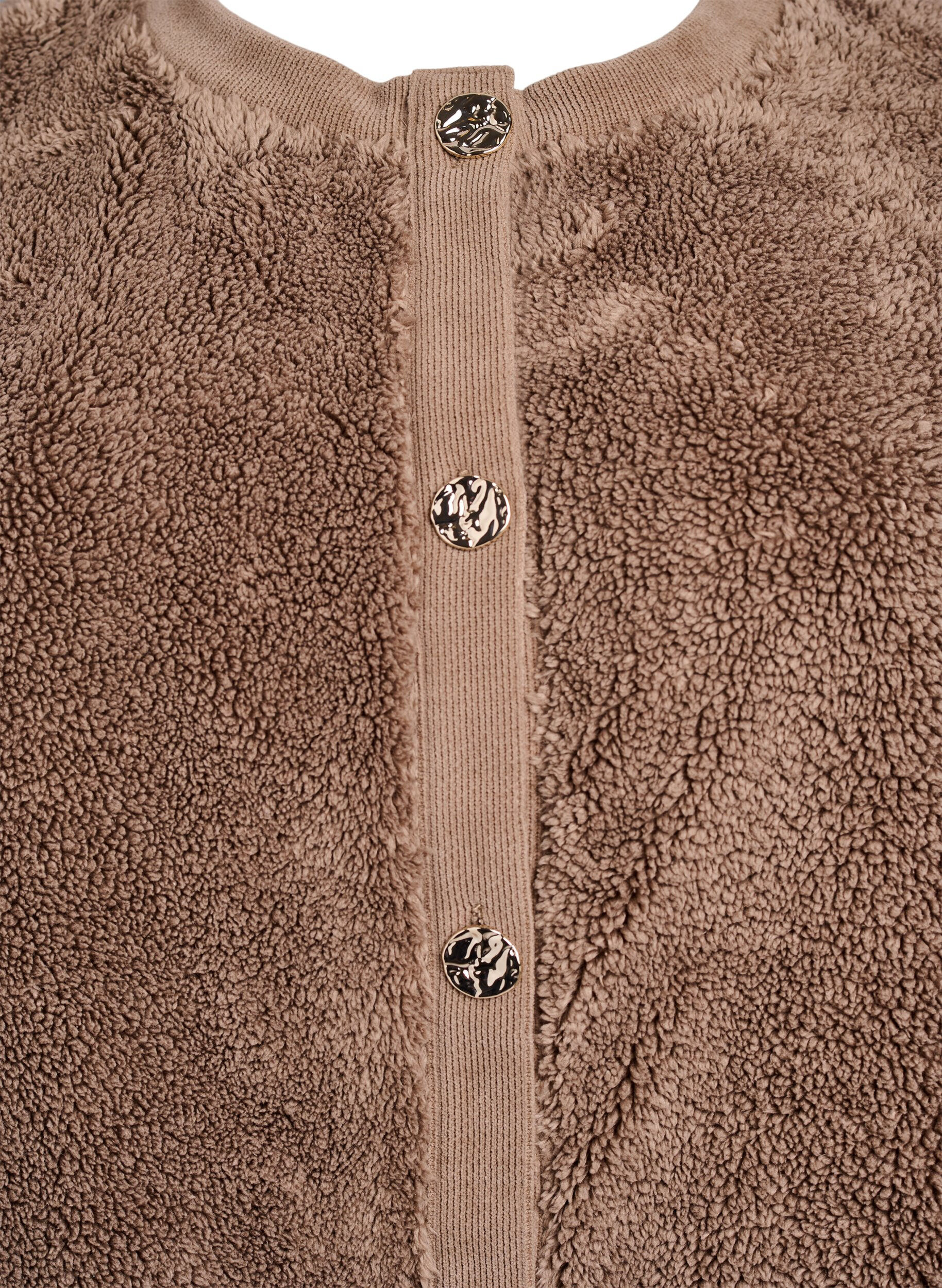 Zizzi Teddycardigan med dekorativa knappar, Brun, Packshot image number 2