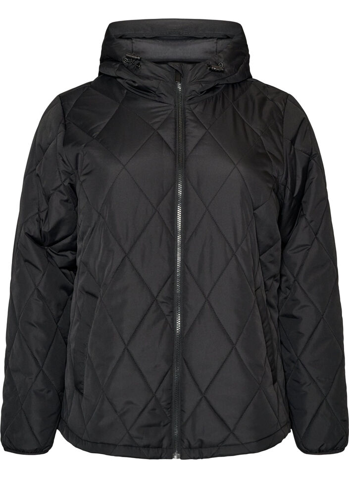 L&auml;tt vadderad jacka med diamantquilt, Svart, Packshot image number 0