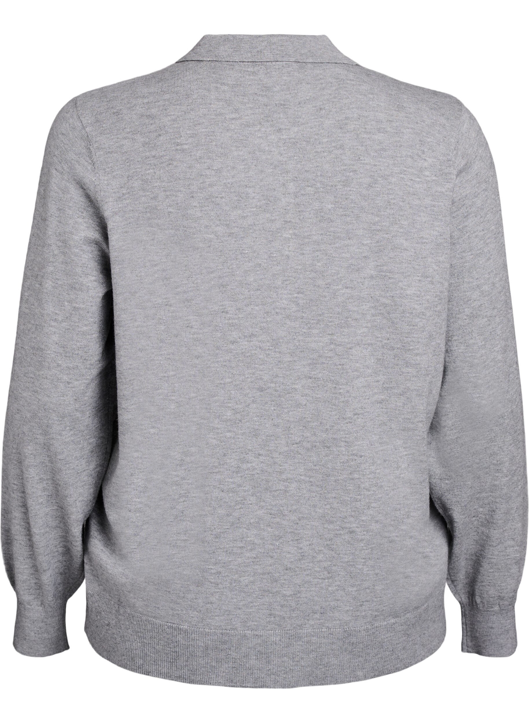 Zizzi Stickad blus med krage, Gr&aring;, Packshot image number 1