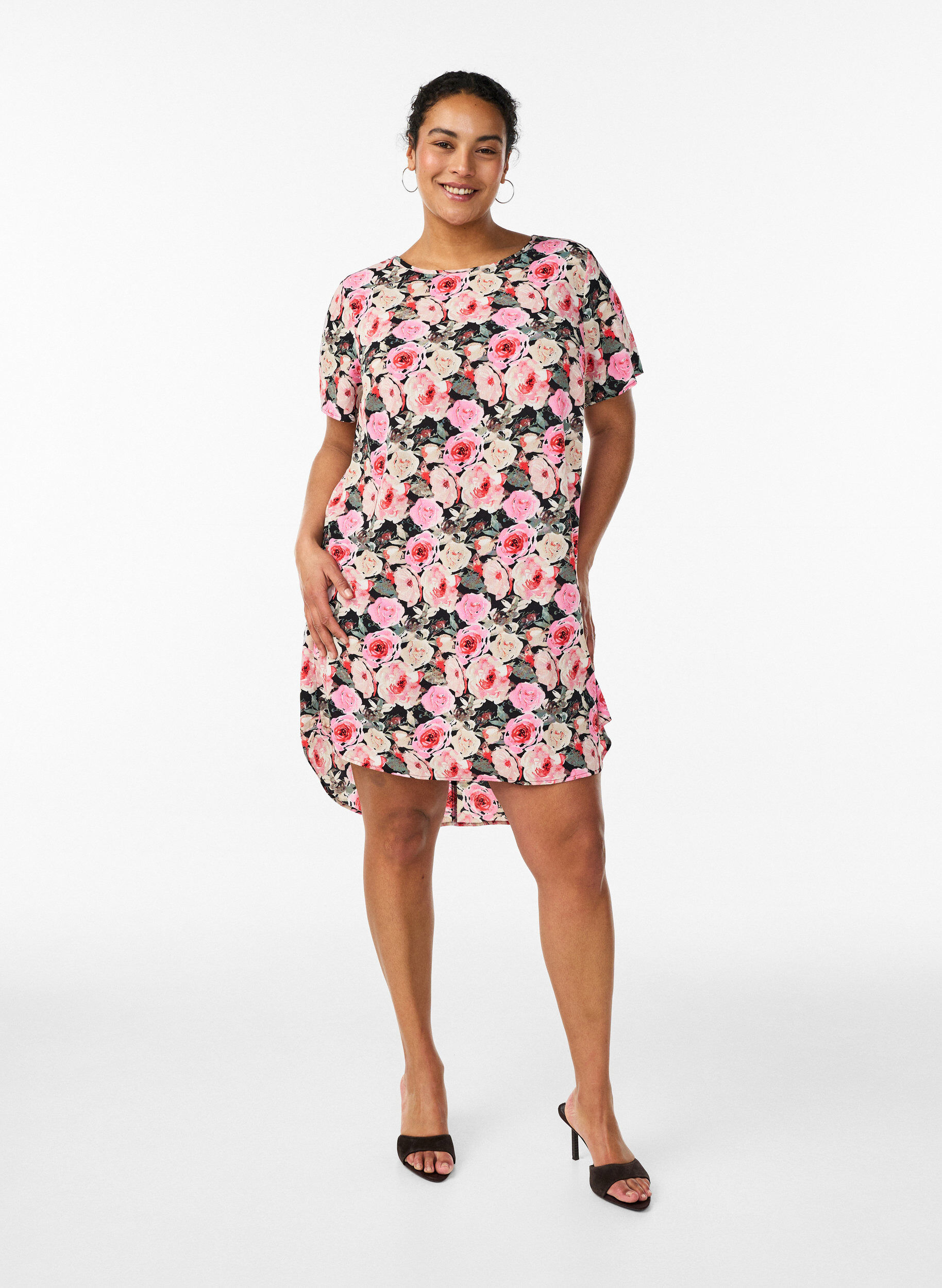 ZizziSkjortkl&auml;nning i broderie anglaise med knytb&auml;lte, Svart, Model image number 1