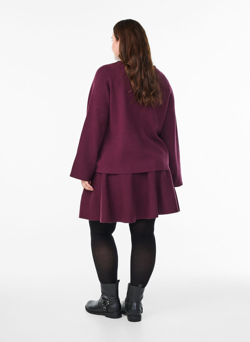 Kort a-linjeformad kjol i stickat, M&ouml;rk Bordeaux, Model image number 2