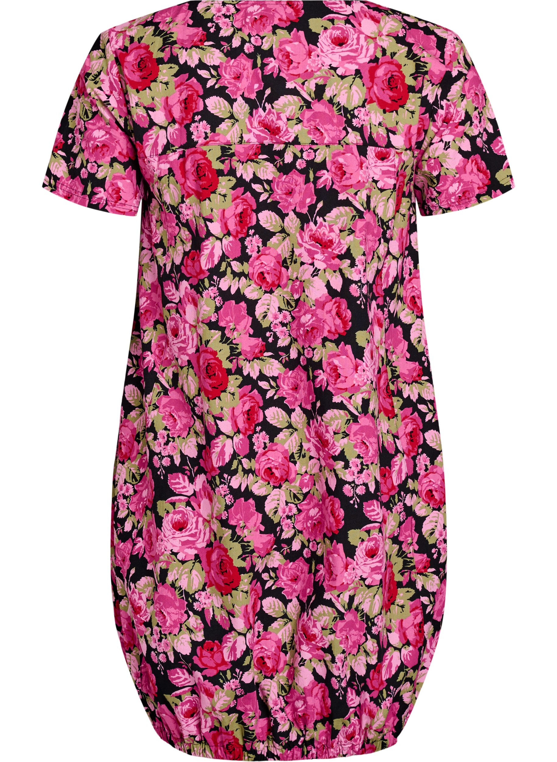 ZizziKort&auml;rmad bomullskl&auml;nning med tryck, Svart, Packshot image number 1