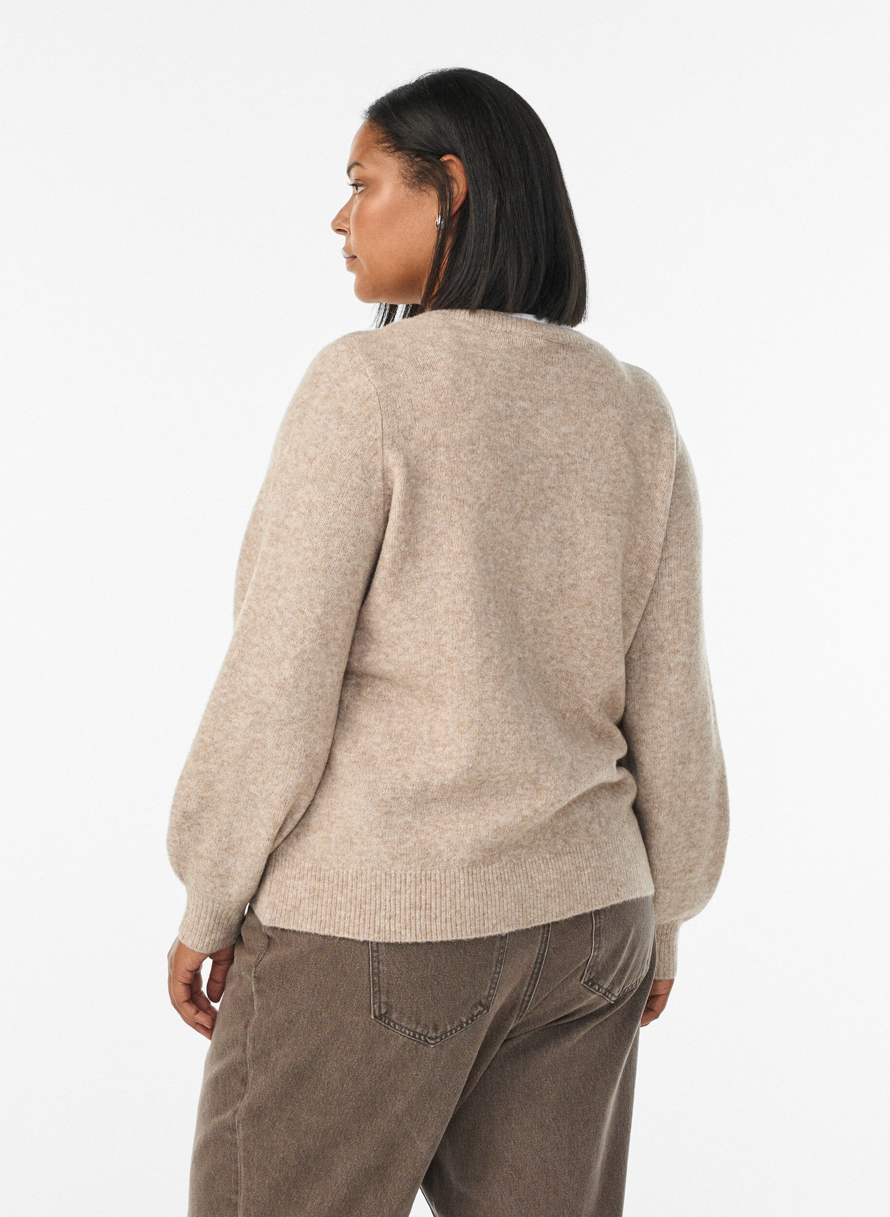 Zizzi Cardigan med hj&auml;rtformade knappar, Beige, Model image number 2