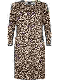 Leopardmönstrad klänning med långa ärmar, Leo