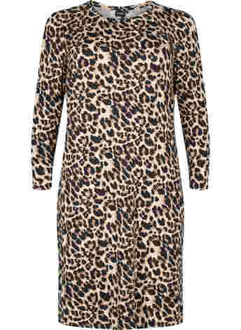 Leopardmönstrad klänning med långa ärmar