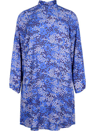 FLASH - Långärmad klänning med mönster, Dazzling Blue AOP, Packshot image number 0