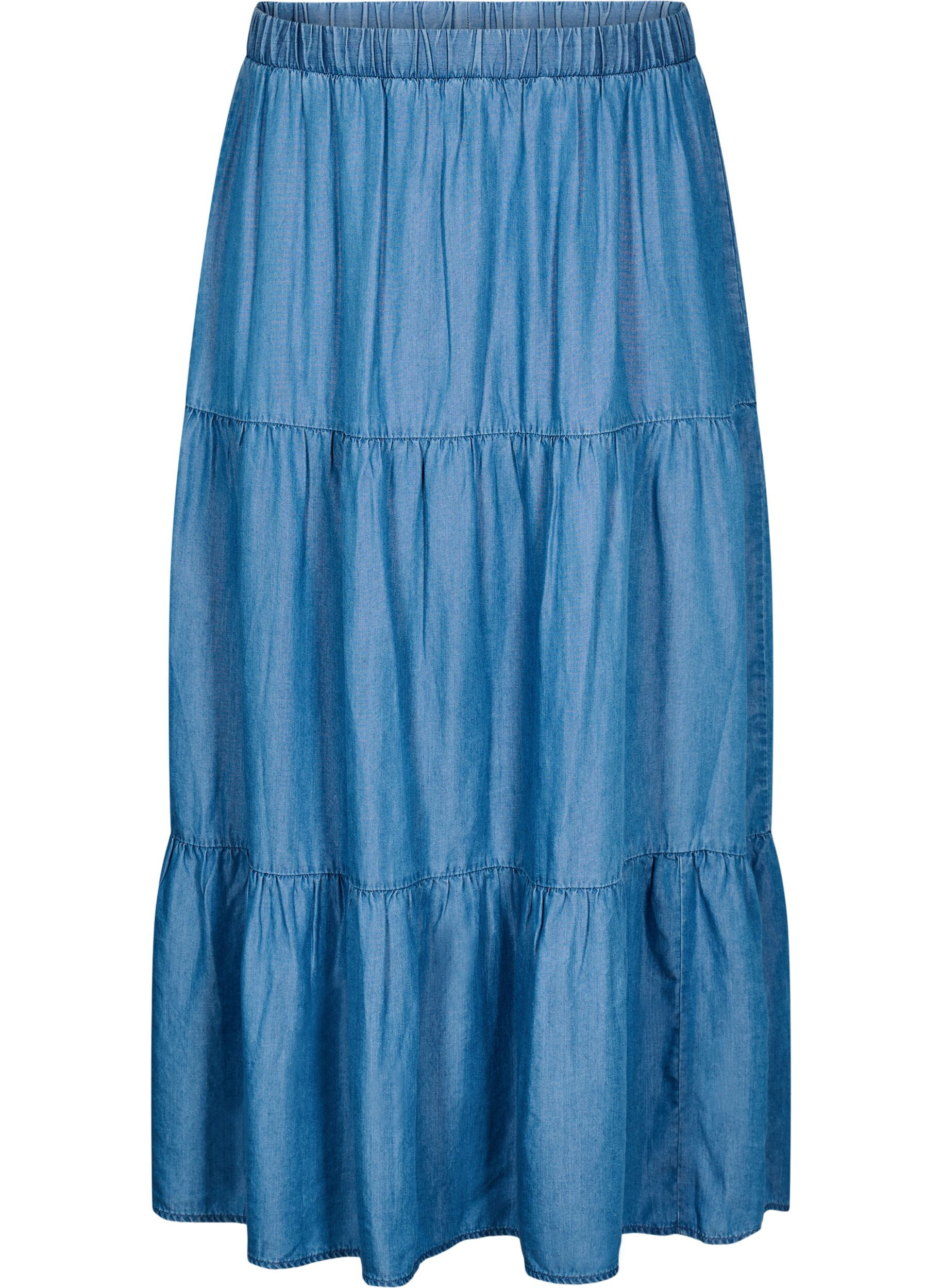 ZizziMaxijeanskjol med volanger, Bl&aring;, Packshot image number 0