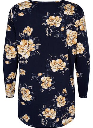 Blomstrete bluse med lange ermer, Night Sky Flower AOP, Packshot image number 1
