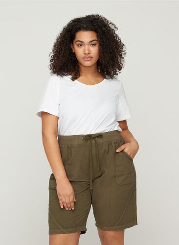 Lösa shorts i bomull med fickor, Ivy Green, Model image number 0