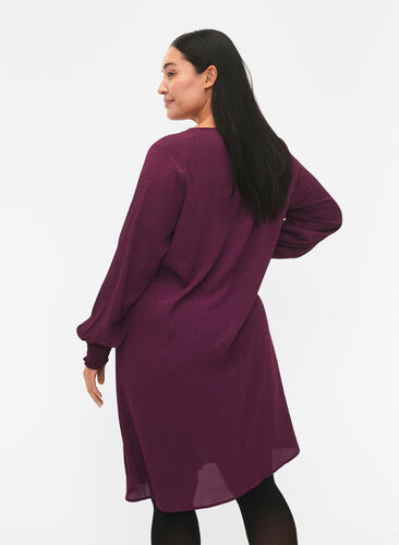 FLASH – Långärmad klänning med glitter, Purple w. Silver, Model image number 1
