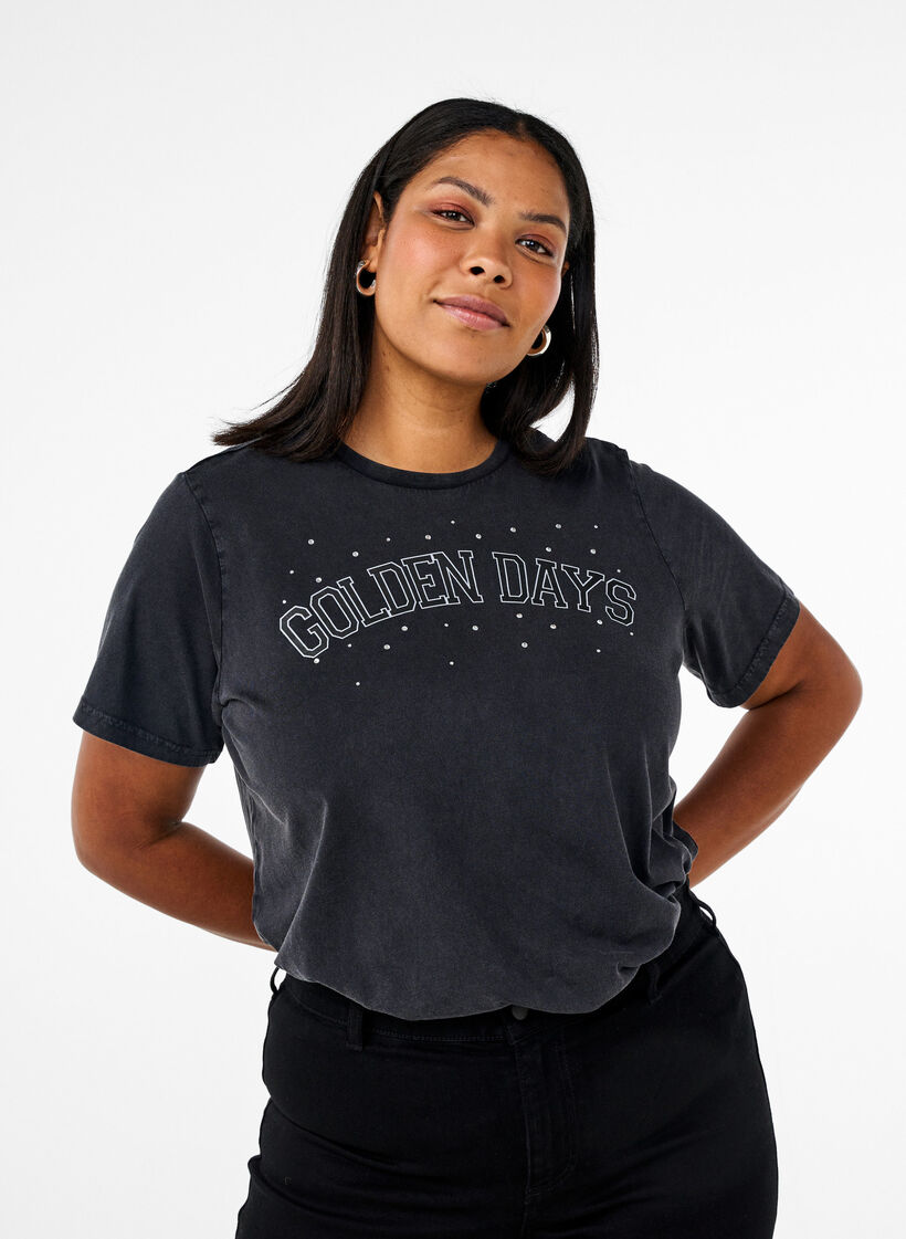 T-shirt i ekologisk bomull med grafiskt tryck, Grå, Model image number 0