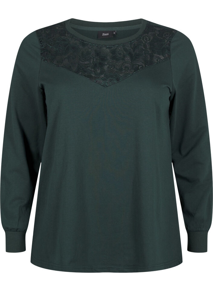 Sweatshirt med spetsdetaljer, Scarab, Packshot image number 0