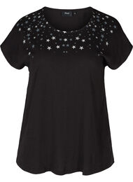 T-shirt i bomull med stjärnmotiv upptill, Black STARS