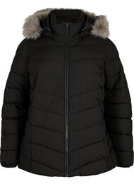 Kort pufferjacka med huva, Svart
