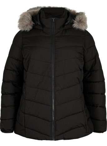 Kort pufferjacka med huva, Svart, Model