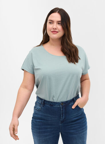T-shirt i bomullsmix, Silver Blue, Model image number 0
