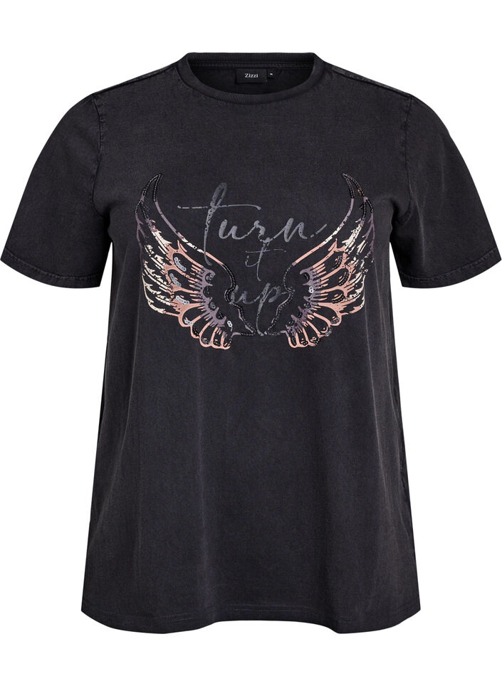 T-shirt i ekologisk bomull med statementtryck, Grå, Packshot image number 0