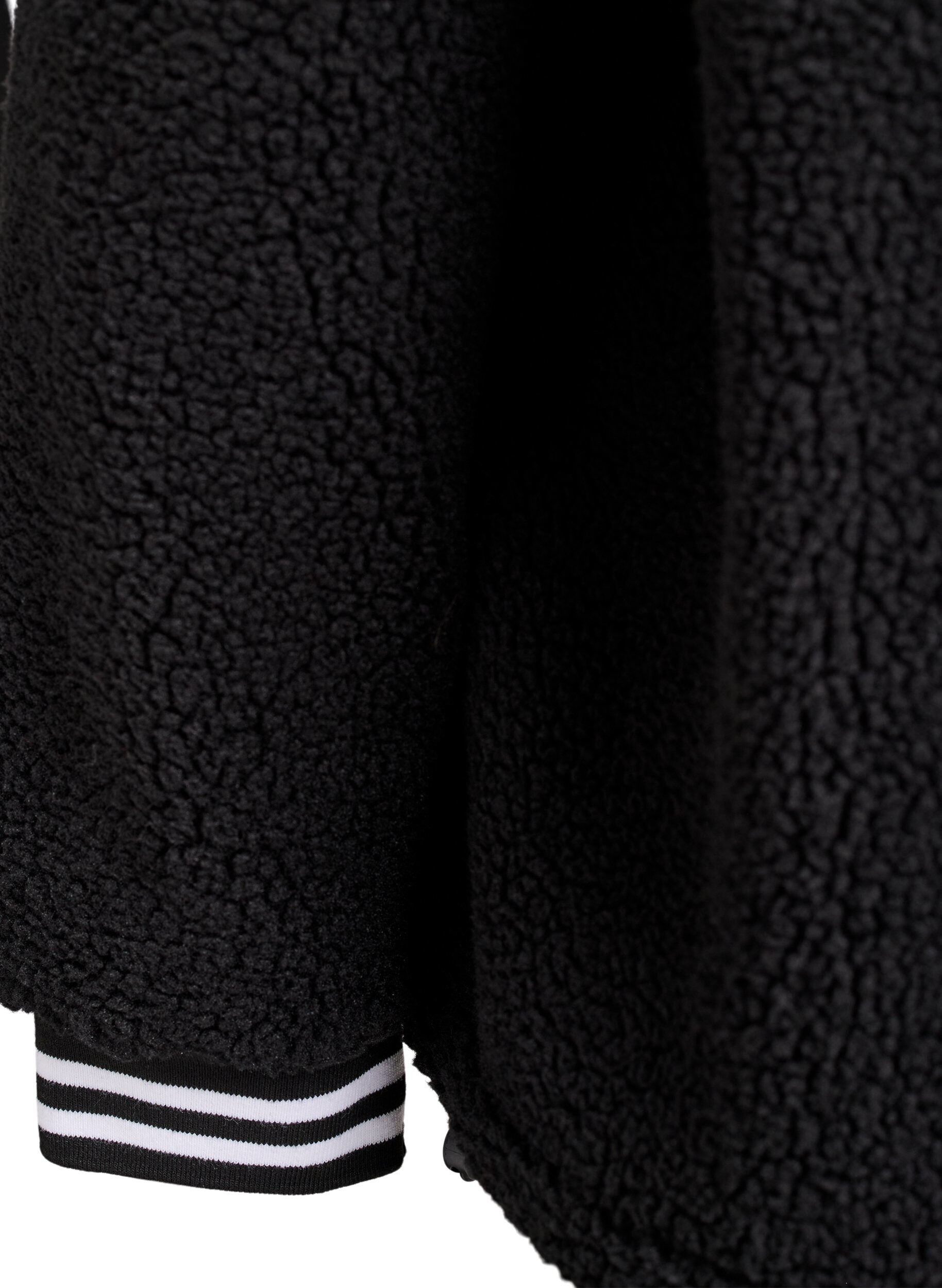 Zizzi Jacka i teddyfleece med randiga detaljer, Svart, Packshot image number 3