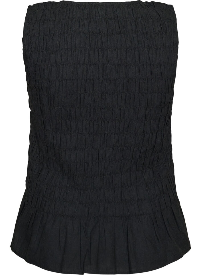 &Auml;rml&ouml;s topp i bomull och linne med smock, Svart, Packshot image number 1
