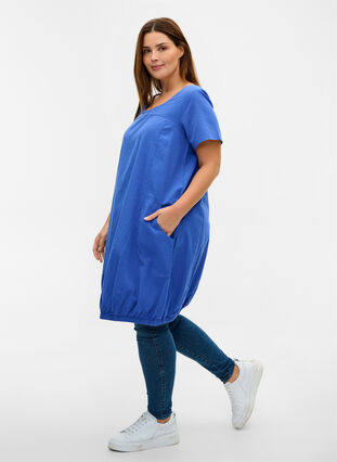 Kortärmad klänning i bomull, Dazzling Blue, Model image number 2