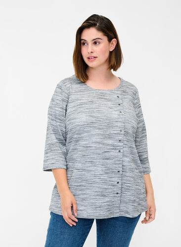 Melerad sweatshirt med 3/4 ärmar och öljetter, Light Grey Melange, Model image number 0