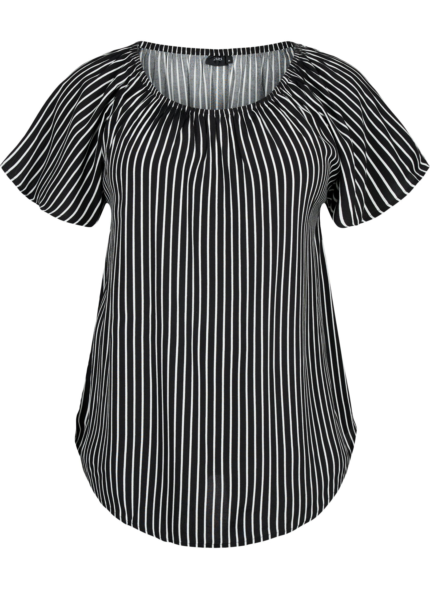 Zizzi Randig viskosblus med kort &auml;rm, Black/ White Stripe, Packshot image number 0