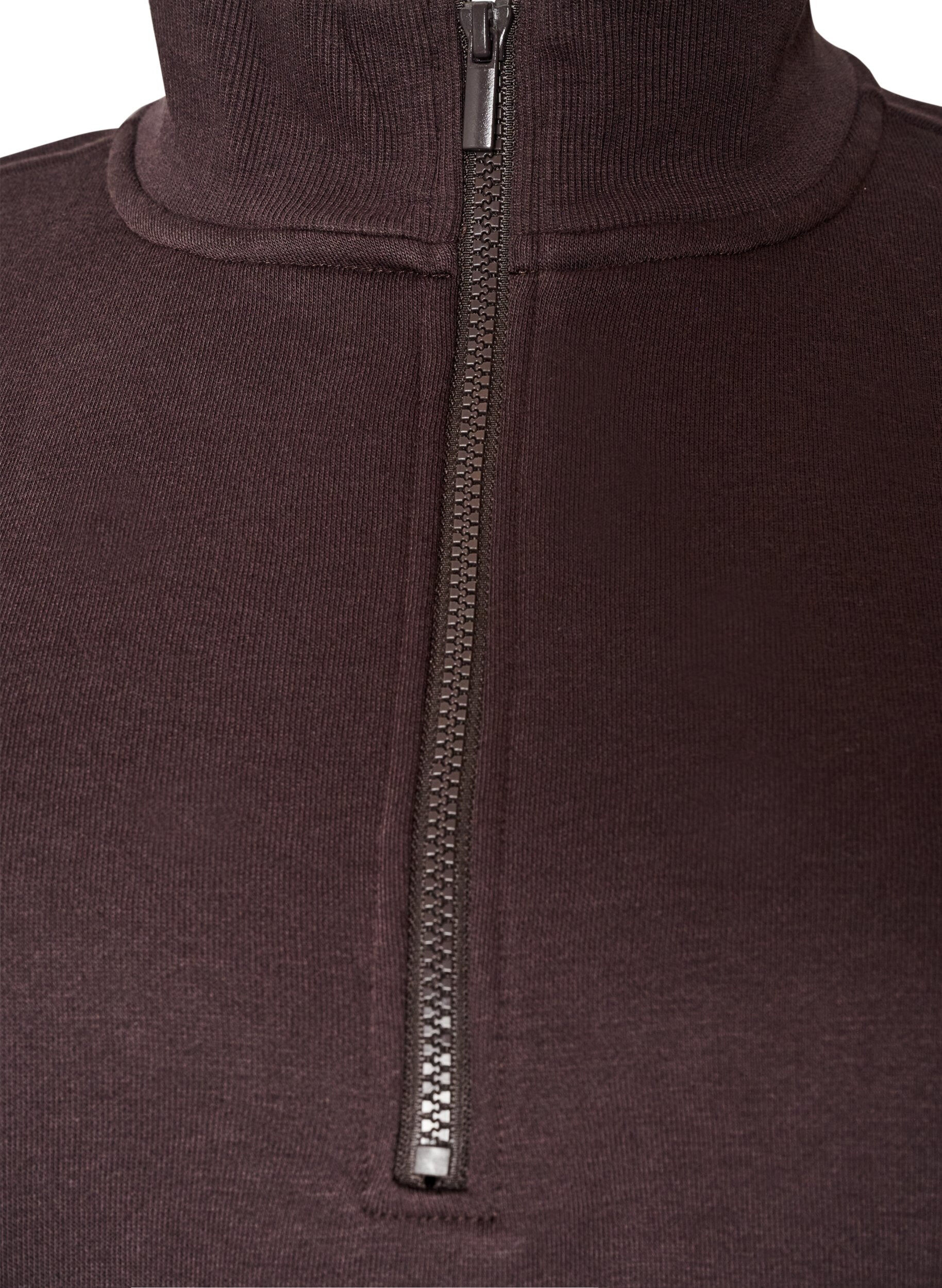 ZizziSweatshirtkl&auml;nning med h&ouml;g ribbad krage och dragkedja, Brun, Packshot image number 2