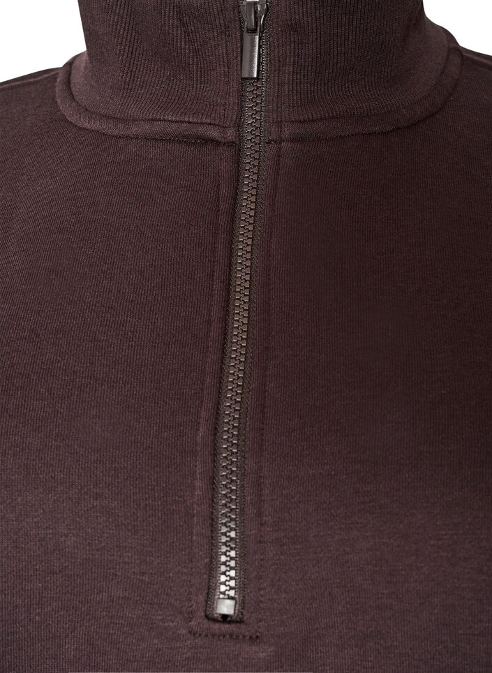 Sweatshirtkl&auml;nning med h&ouml;g ribbad krage och dragkedja, Brun, Packshot image number 2