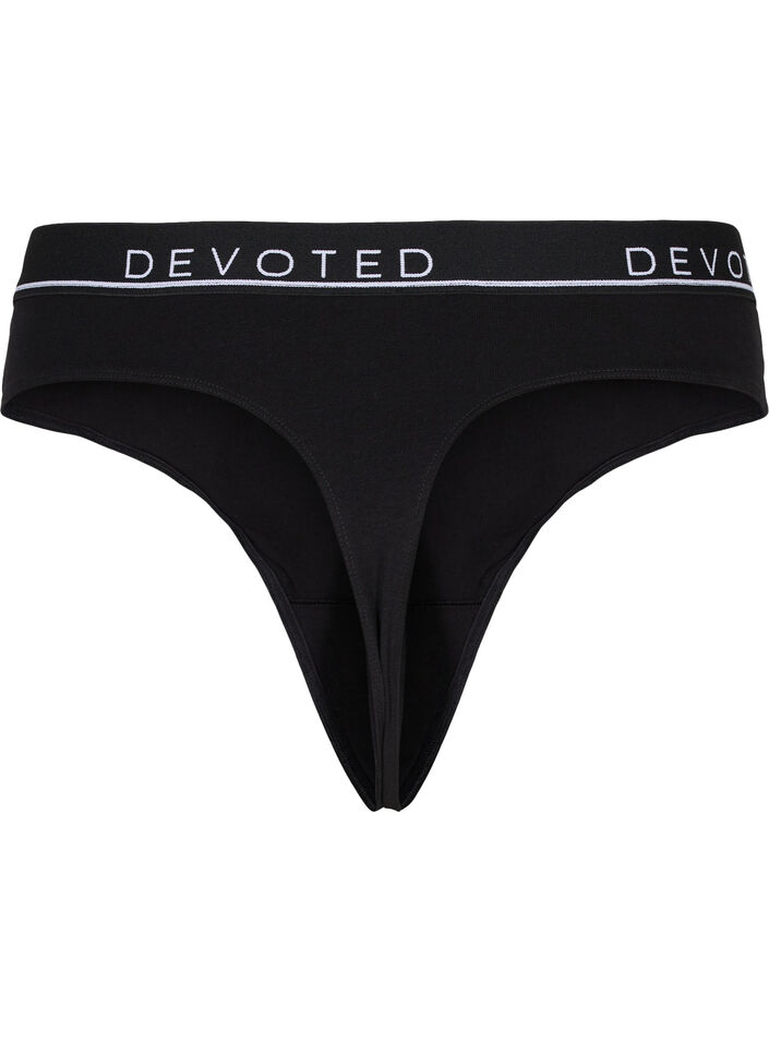 Stringtrosa i bomull med normal midjehöjd, Svart, Packshot image number 1