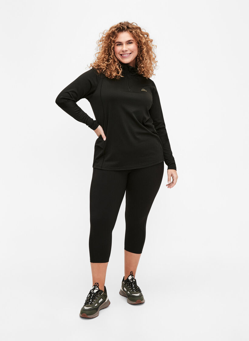 Baselayer blus med fickor och mesh, Black, Model image number 3