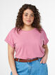 Kort&auml;rmad t-shirt i bomullsmix, Rosa, Model image number 0