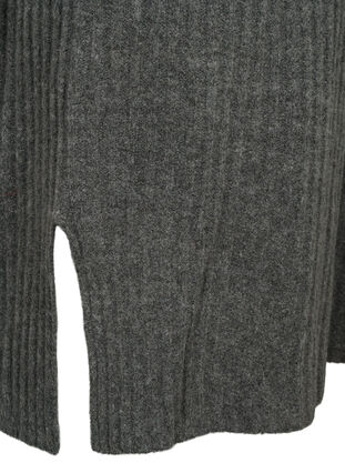 Ribbad stickad klänning med hög krage	, Dark Grey Melange, Packshot image number 3