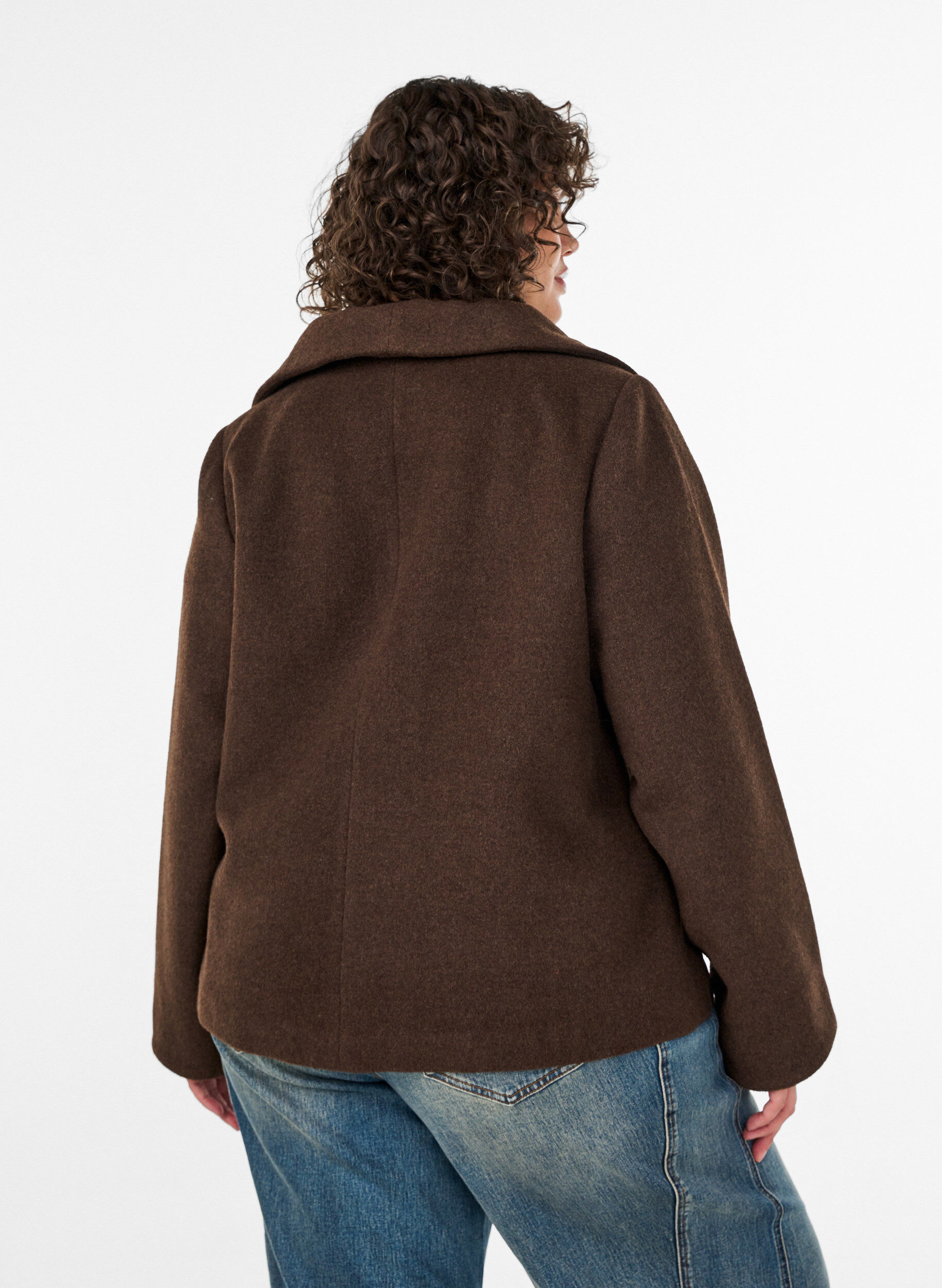 ZizziKort jacka med asymmetrisk kn&auml;ppning, Brun, Model image number 2