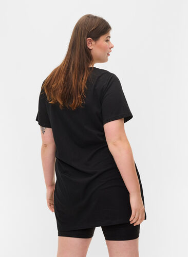 Lång t-shirt i bomull med korta ärmar, Black Tiger w. Foil, Model image number 0