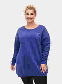 Sweatshirt i bomull med tryck, Deep Blue, Model