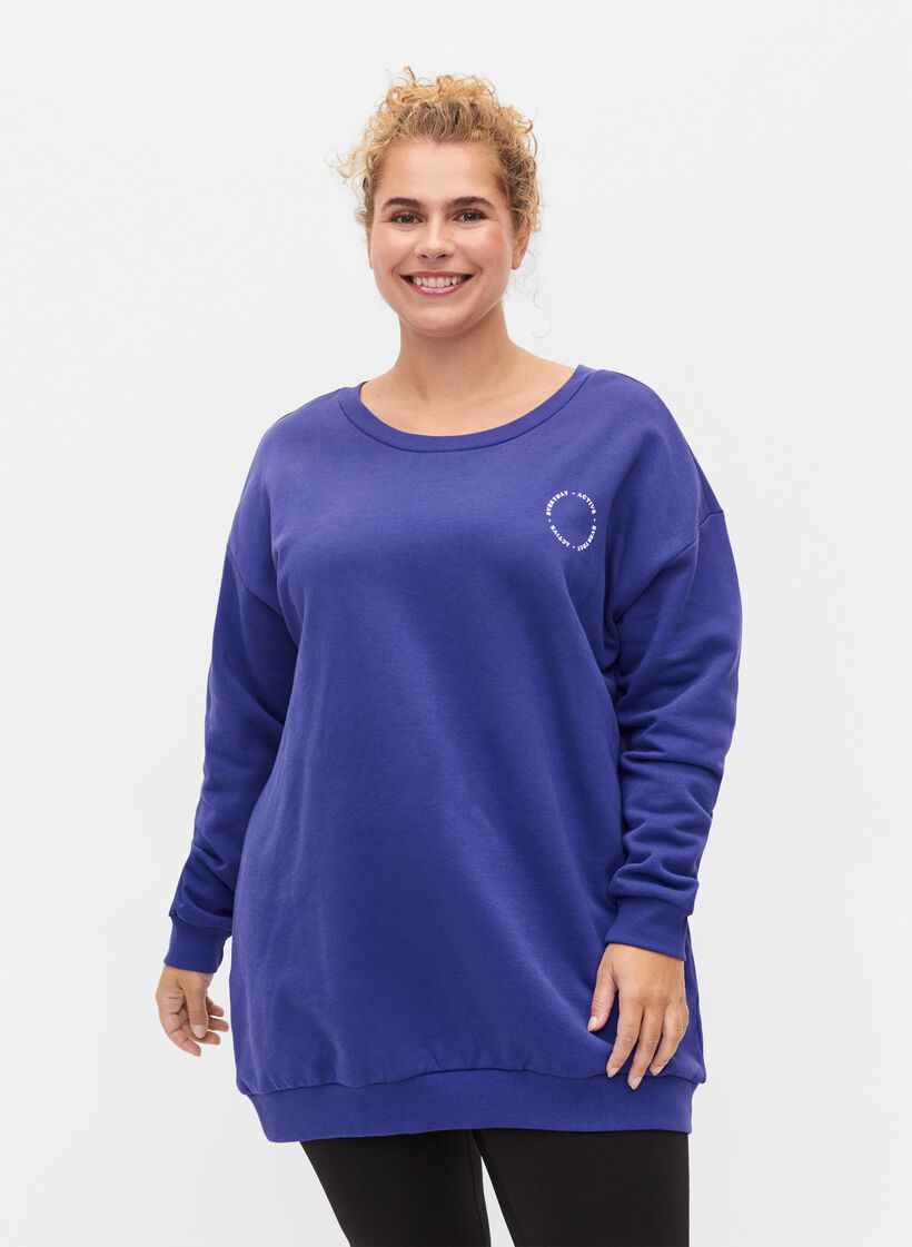 Sweatshirt i bomull med tryck, Deep Blue, Model image number 0
