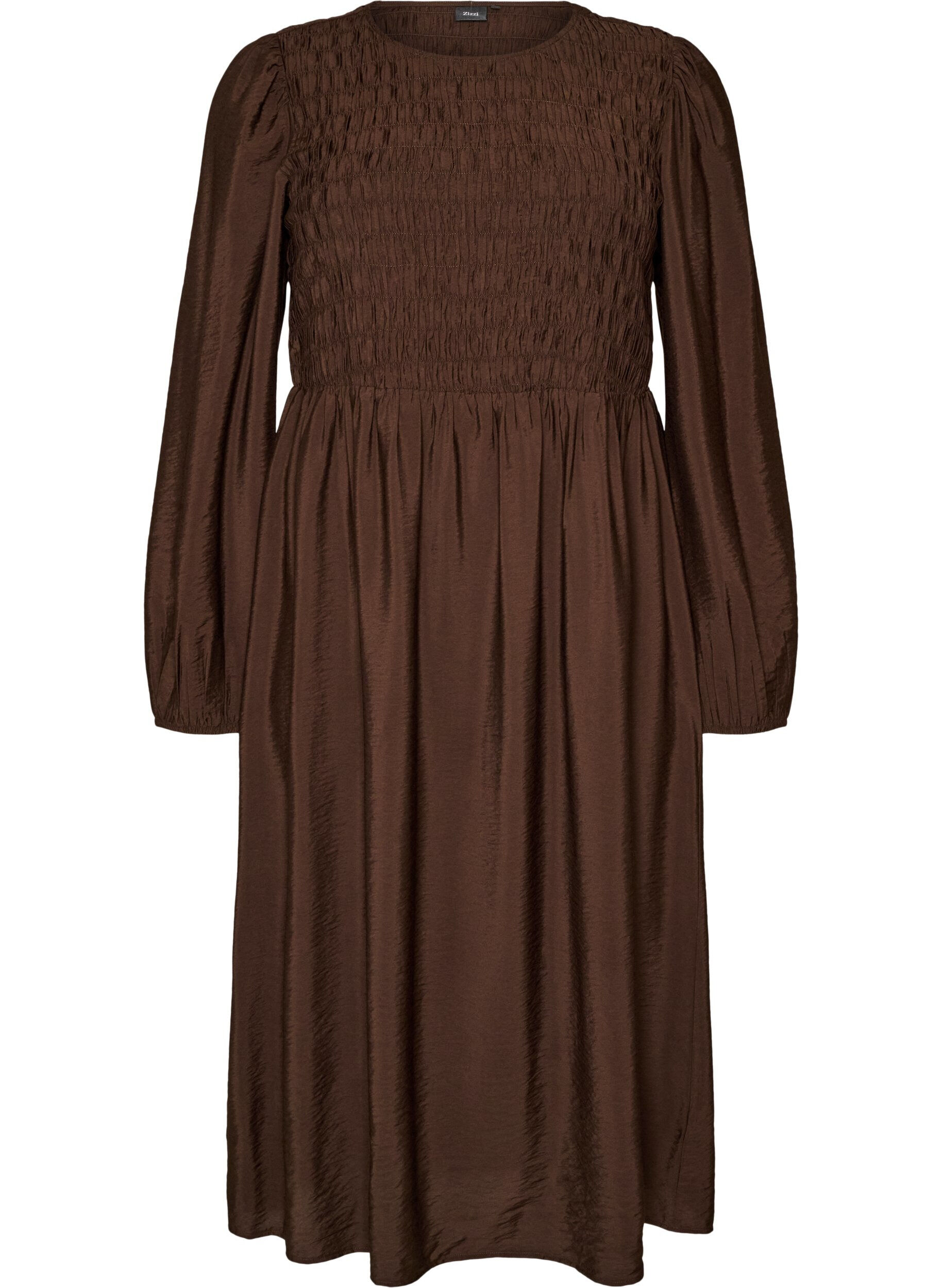 ZizziMidikl&auml;nning i viskos med smock, Brun, Packshot image number 0