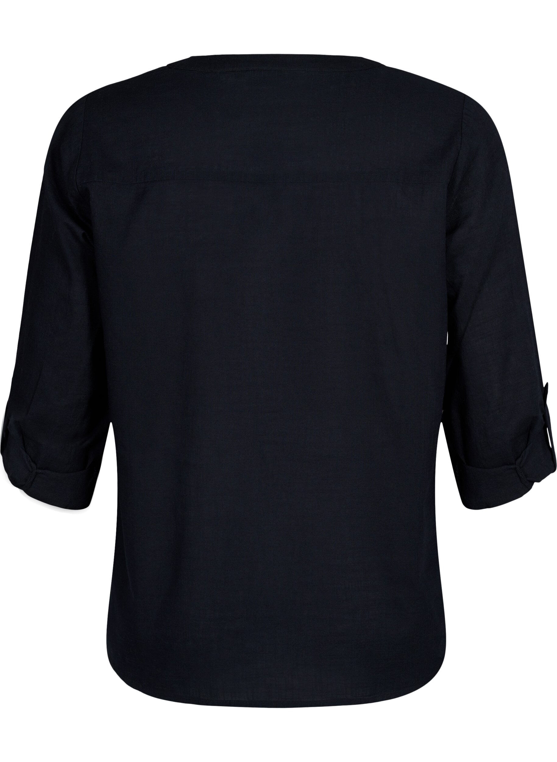 Zizzi Skjortblus i bomull med v-ringad hals, Black, Packshot image number 1