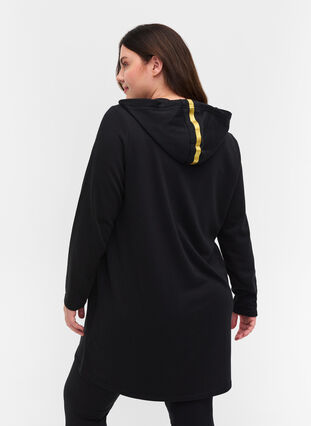 Lång sweatshirt med v-ringning och huva, Black, Model image number 1