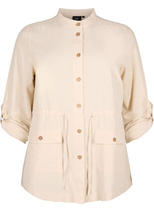 Skjorta i linneblandning med fickor, Sandshell, Packshot image number 0