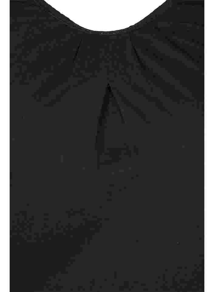 Enfärgad topp med 3/4 ärmar i bomull, Black, Packshot image number 2
