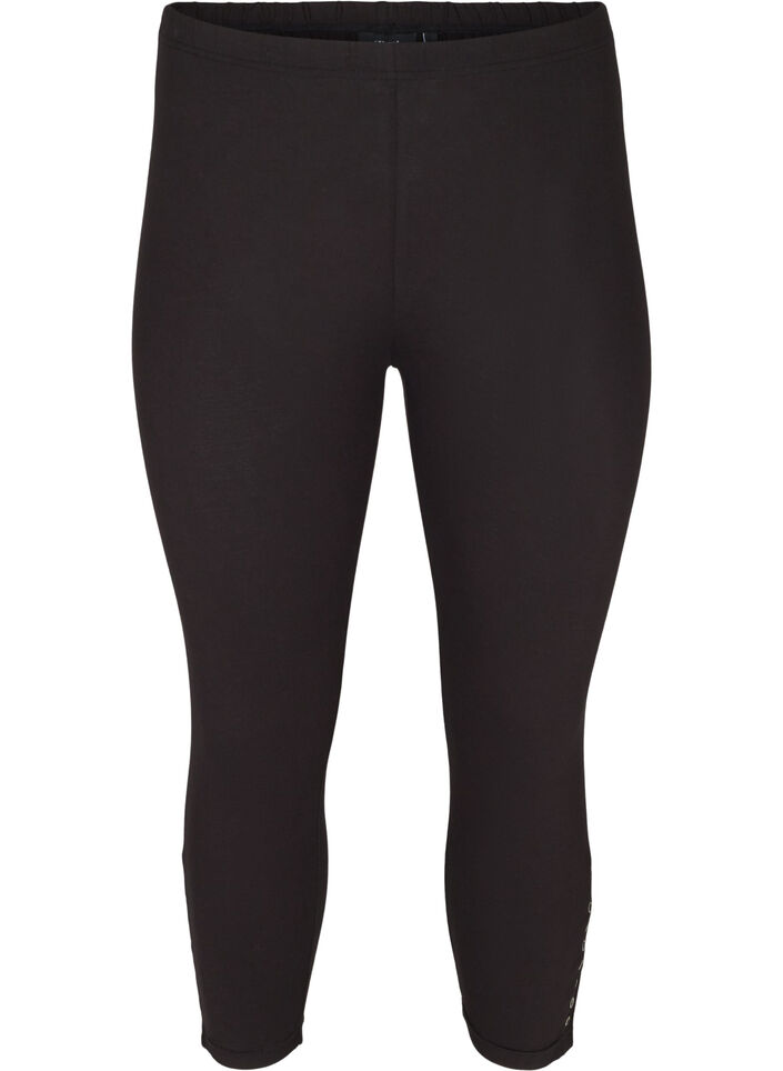 Leggings med 3/4-l&auml;ngd och knappar, Svart, Packshot image number 0