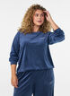Blus i velour med broderad text, Bl&aring;, Model image number 0