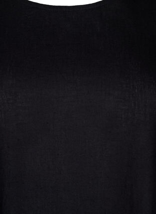 Kortärmad blus i bomullsblandning med detaljer i linne och spets, Black, Packshot image number 2
